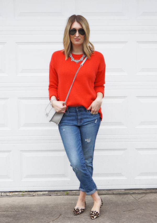 Red Sweater + Boyfriend Jeans…