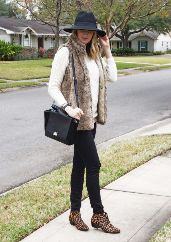 Faux Fur + Distressed Skinnies