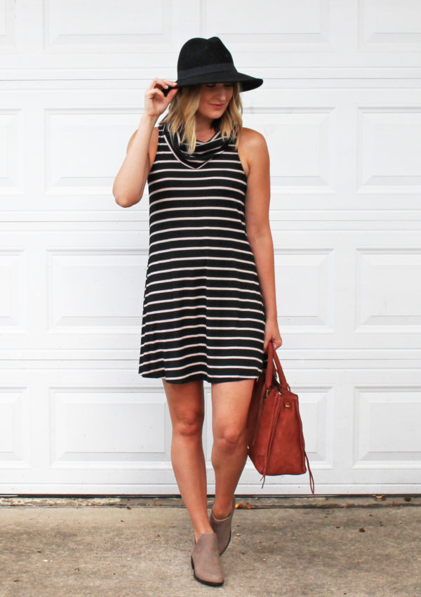 Striped Cowl Neck Dress…