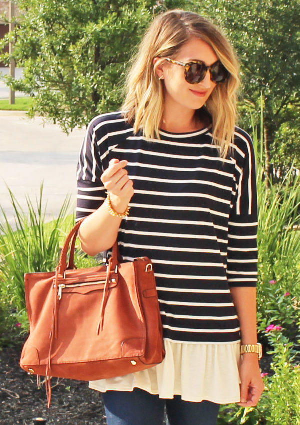 Striped Ruffle Hem Tee…