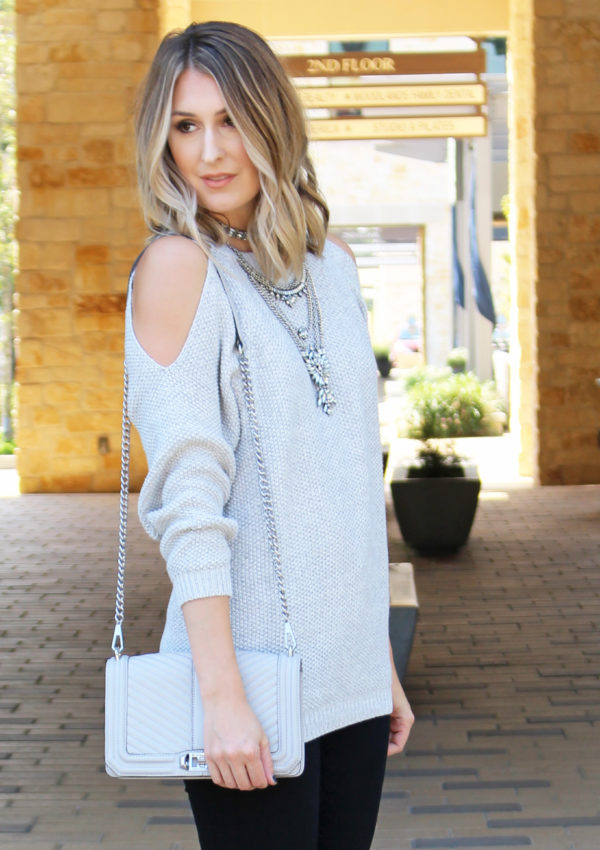 Gray Cold Shoulder Sweater…
