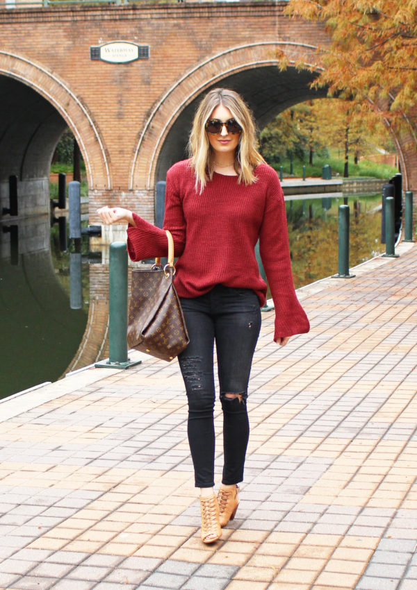 Burgundy Bell Sleeve Sweater…