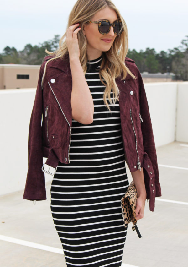 Striped Mock Neck Dress…