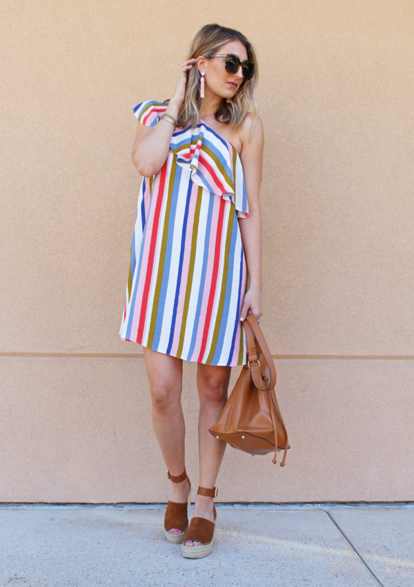 Striped One Shoulder Dress…