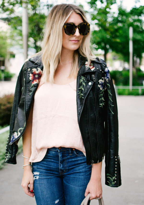 Embroidered Faux Leather Jacket…