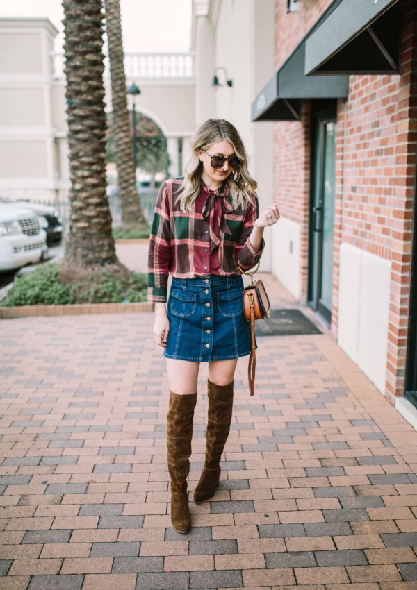 Plaid Tie-Neck Top…