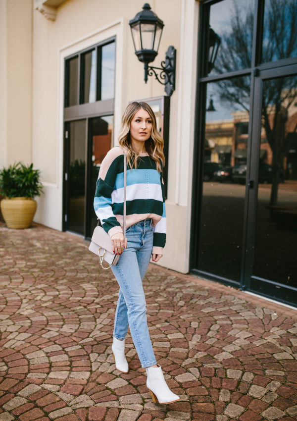 Striped Sweater with White Booties…