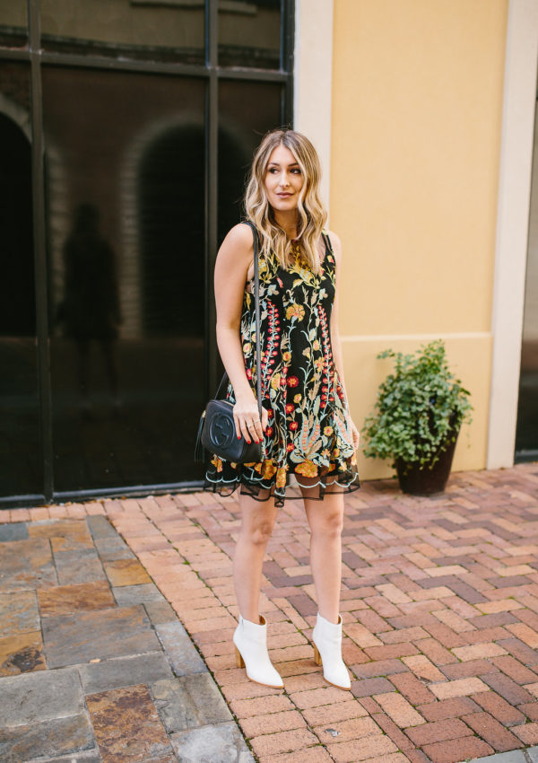 Floral Embroidered Swing Dress…