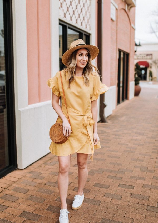 Yellow Ruffle Wrap Dress…