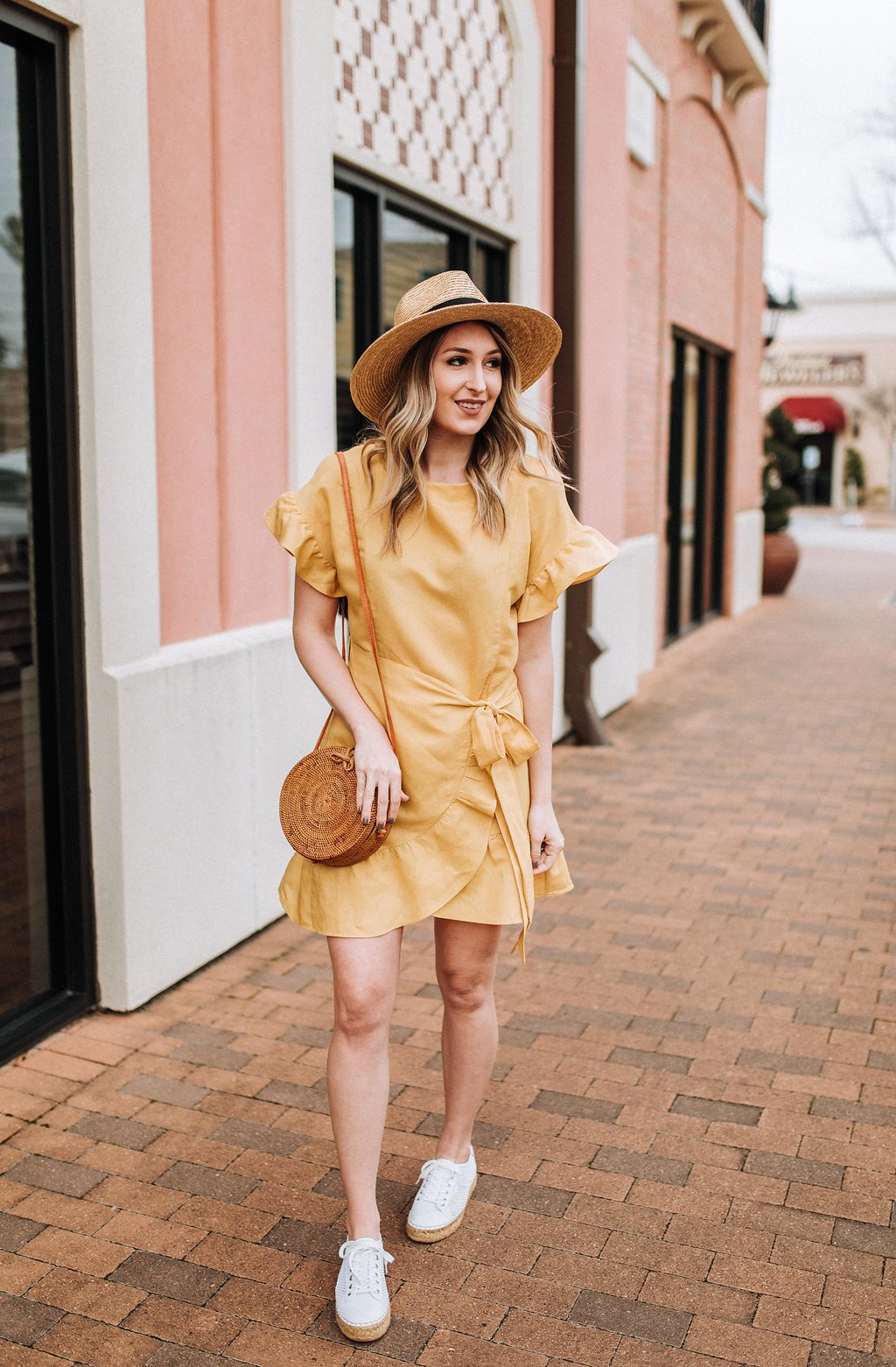 yellow dress white shoes