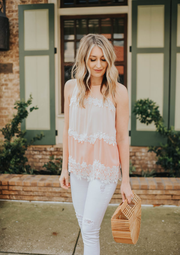 Pink Lace Top + White Denim…