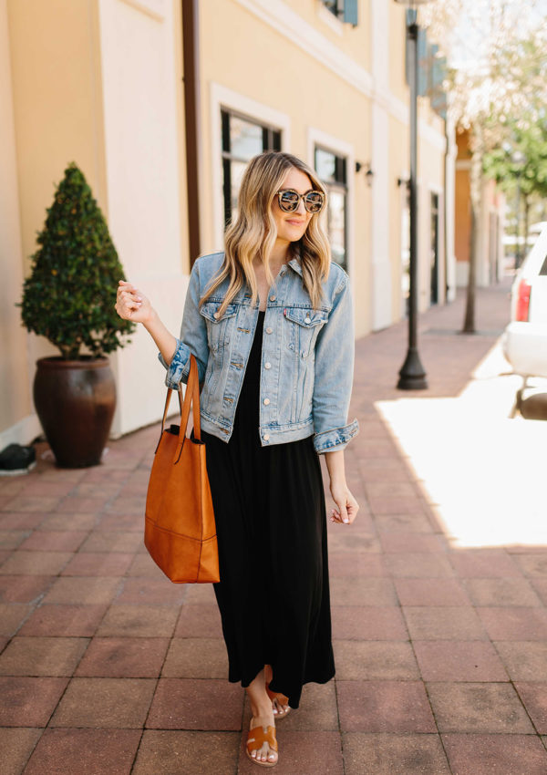 Black Maxi Dress with Denim Jacket…