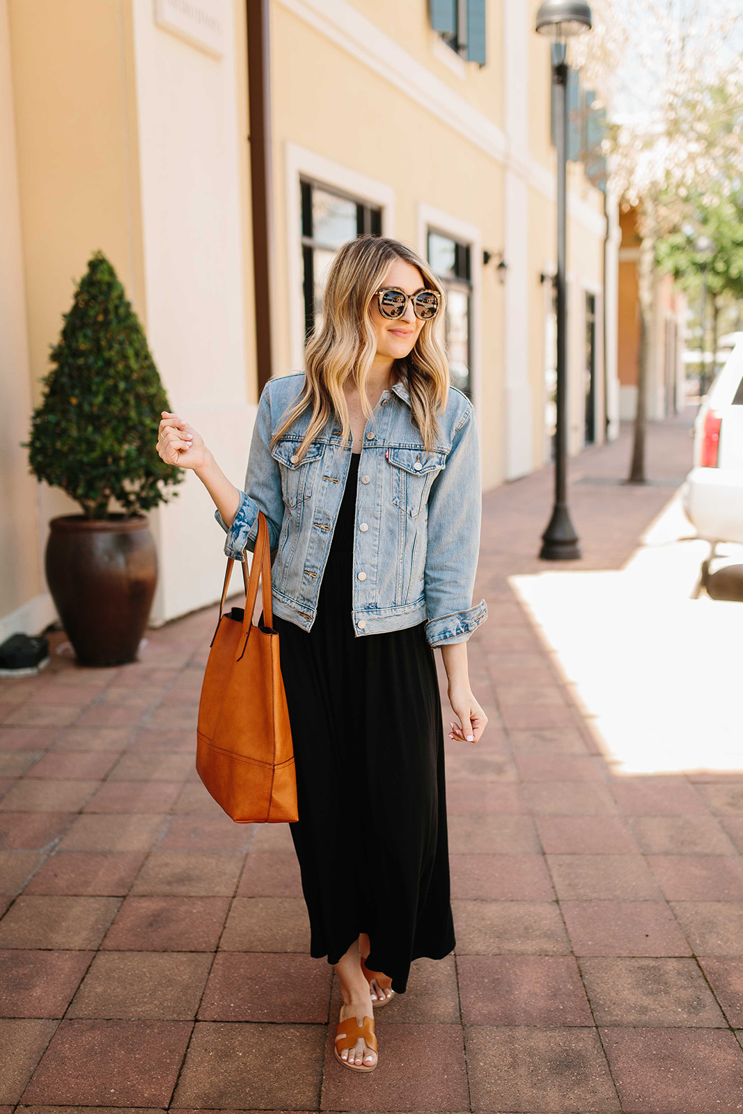 maxi dress with denim jacket