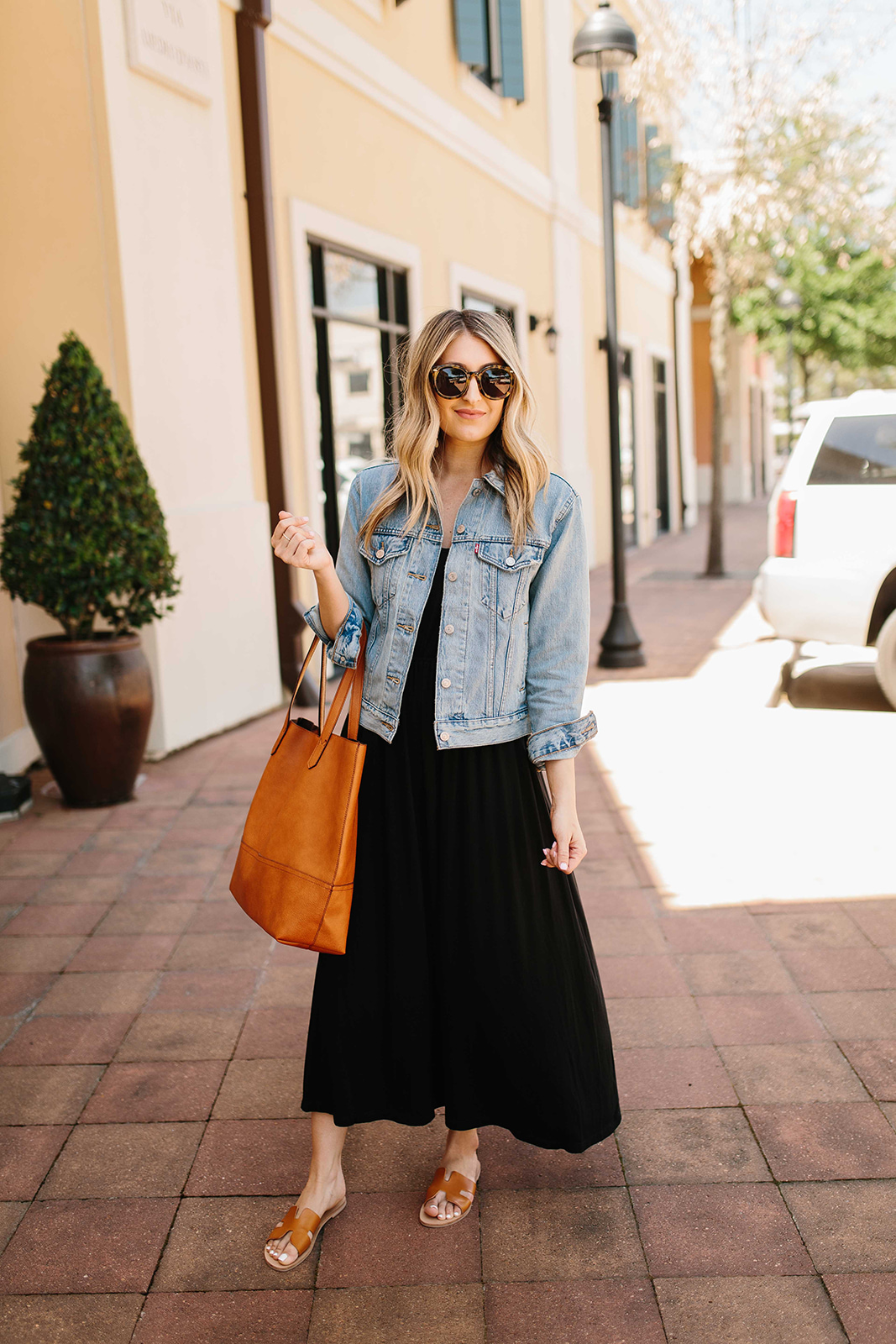 maxi dress with denim jacket