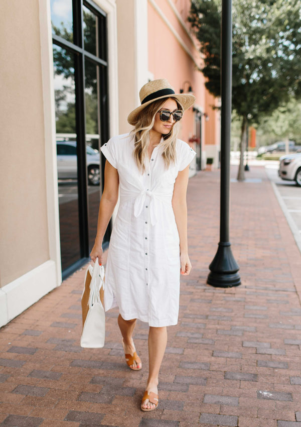 White Linen Midi Dress…