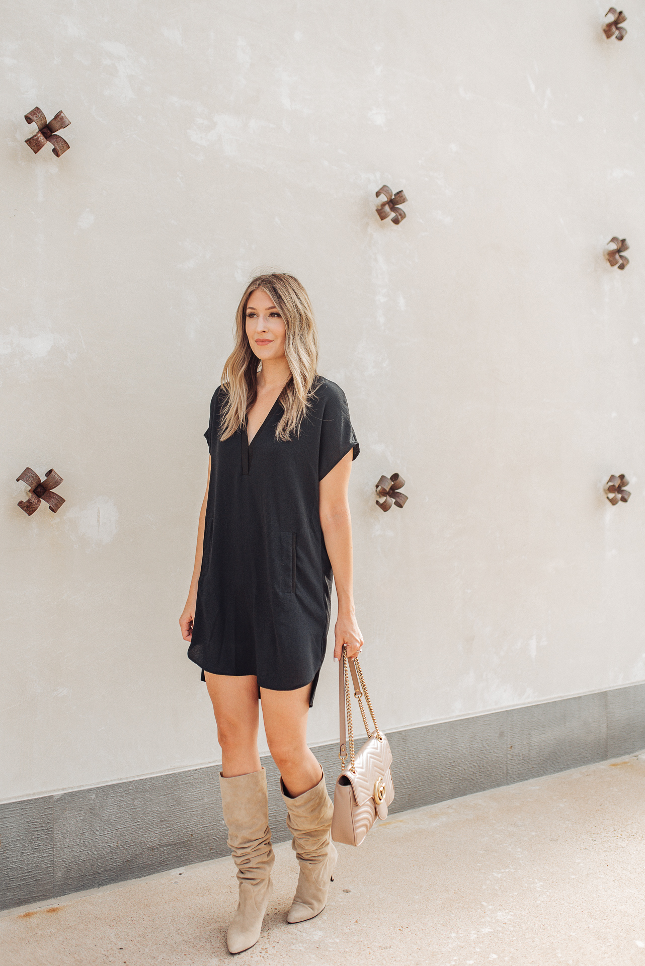 shift dress with booties