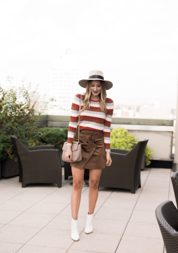 Striped Sweater + Suede Skirt…