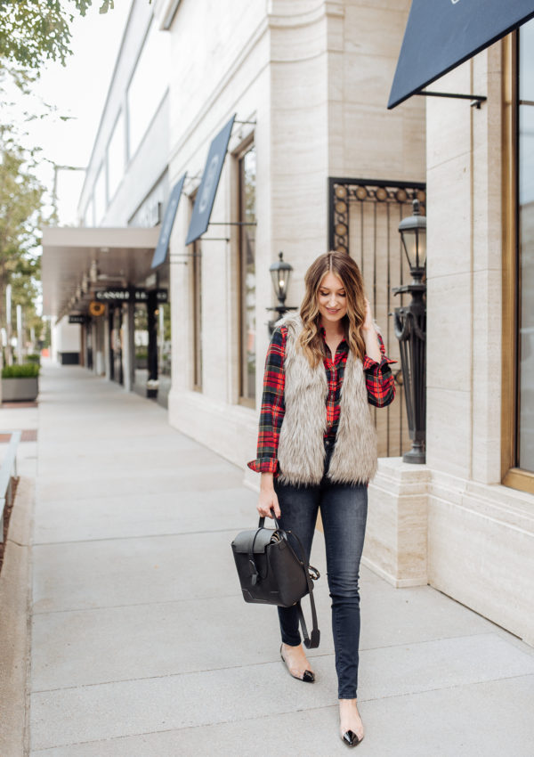 Plaid Top + Faux Fur Vest…