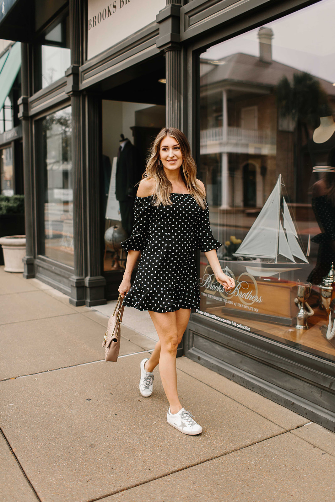 Outfit Idea: Red Dress + Sneakers - Style 608 by Ashley Anderson