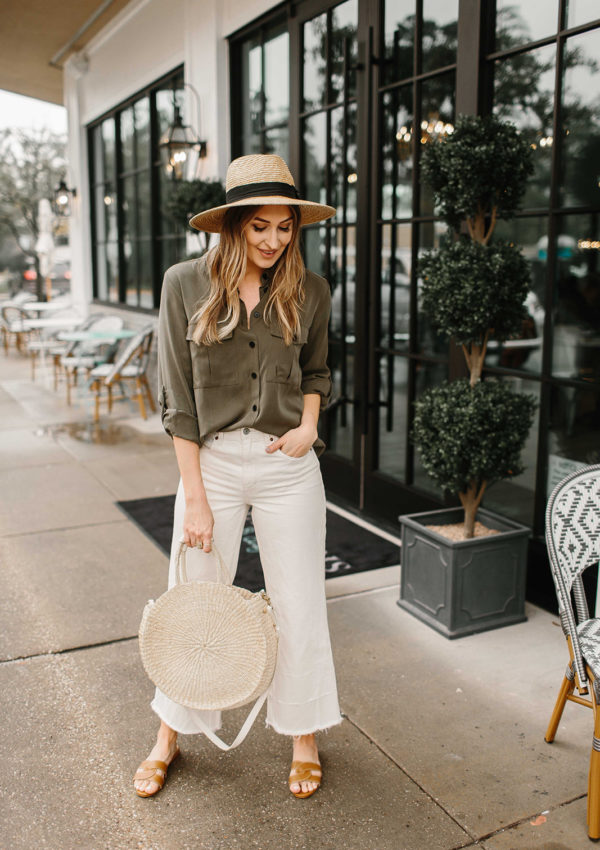 Olive Top + White Wide Leg Denim…